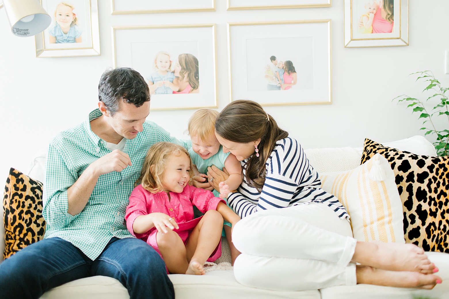 in home lifestyle family portraits, bright and colorful living room design, family friendly home by Megan Martin Creative