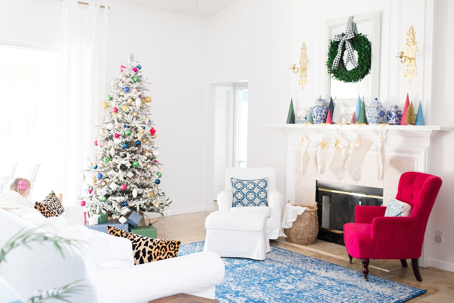 bright and colorful Christmas decor, colorful Christmas tree