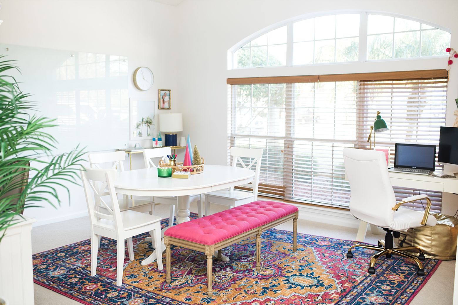 bright and colorful home office with coworking table