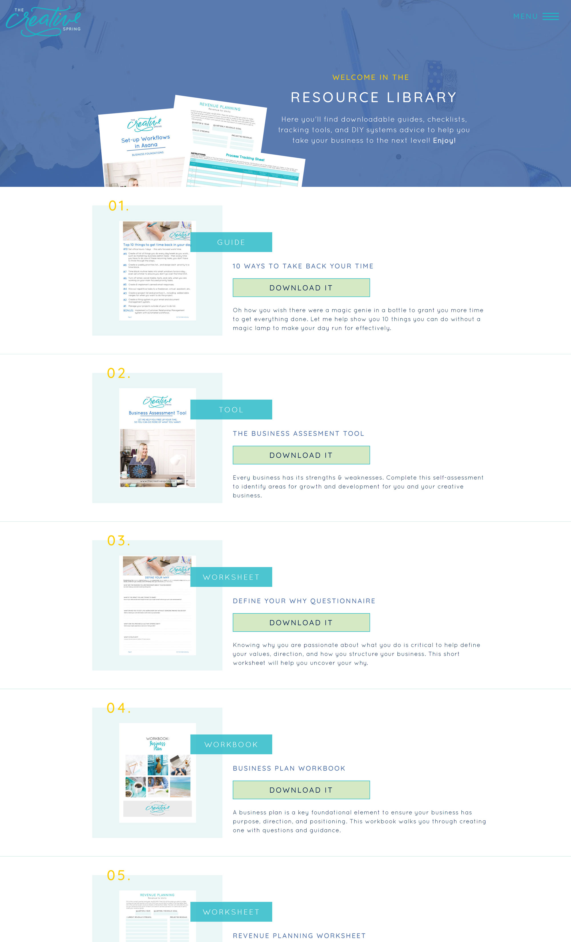 Example of a Gated Resource Library Page designed in Showit by Megan Martin Creative